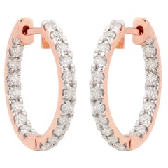1.18 Carat SI Clarity HI Color Diamond Pave Hoop Earrings 10k Rose Gold Jewelry