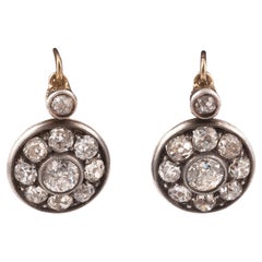 Antique Silver and Gold Old Cut Diamond Cluster Earrings