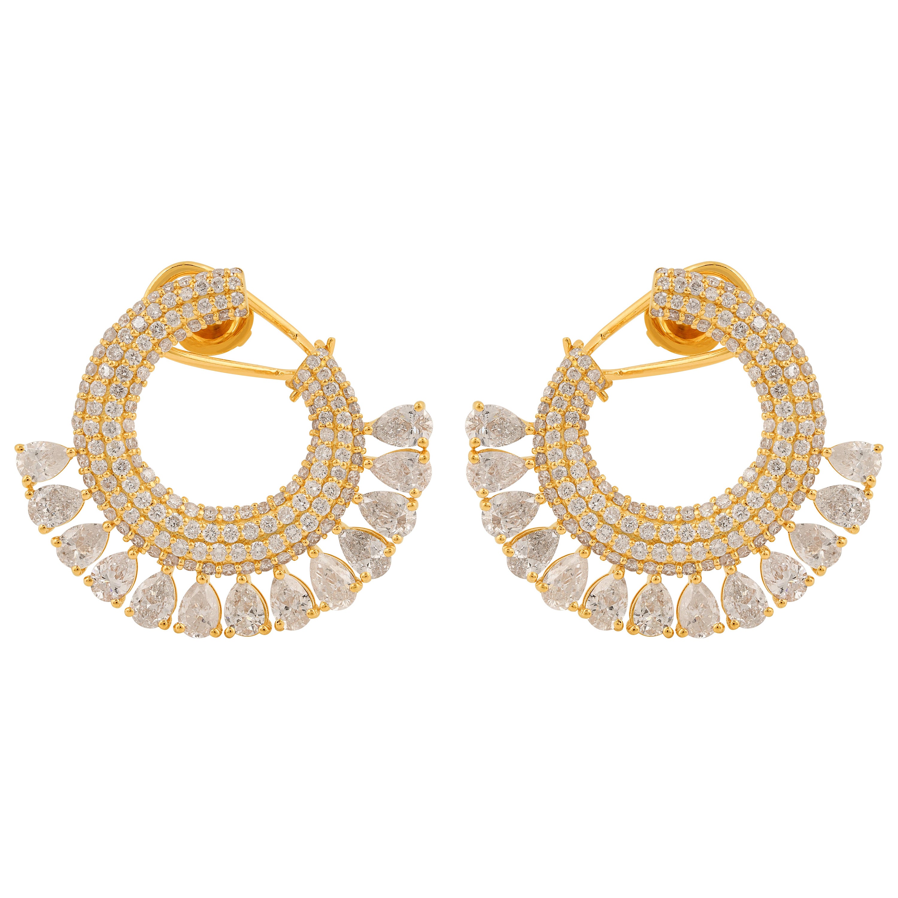 Certified 8 Carat SI Clarity HI Color Pear Diamond Earrings 14 Karat Yellow Gold For Sale
