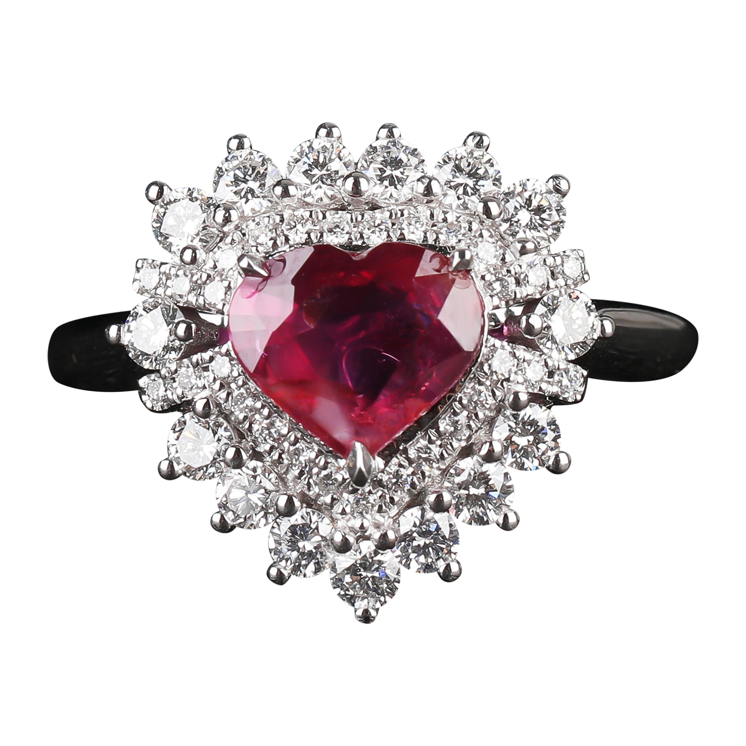 Eostre Heart Shape Ruby and Diamond 18k White Gold Ring 