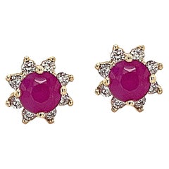 Boucles d'oreilles en or 14 carats avec diamants et rubis naturel certifié TCW de 1,25 carat