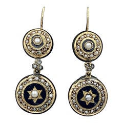 Antique French Napoleon III Victorian Enamel Pearl Dangle Drop Earrings 18 Karat Gold