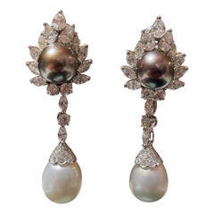 Vintage Impressive Earrings with Diamonds and Pearls