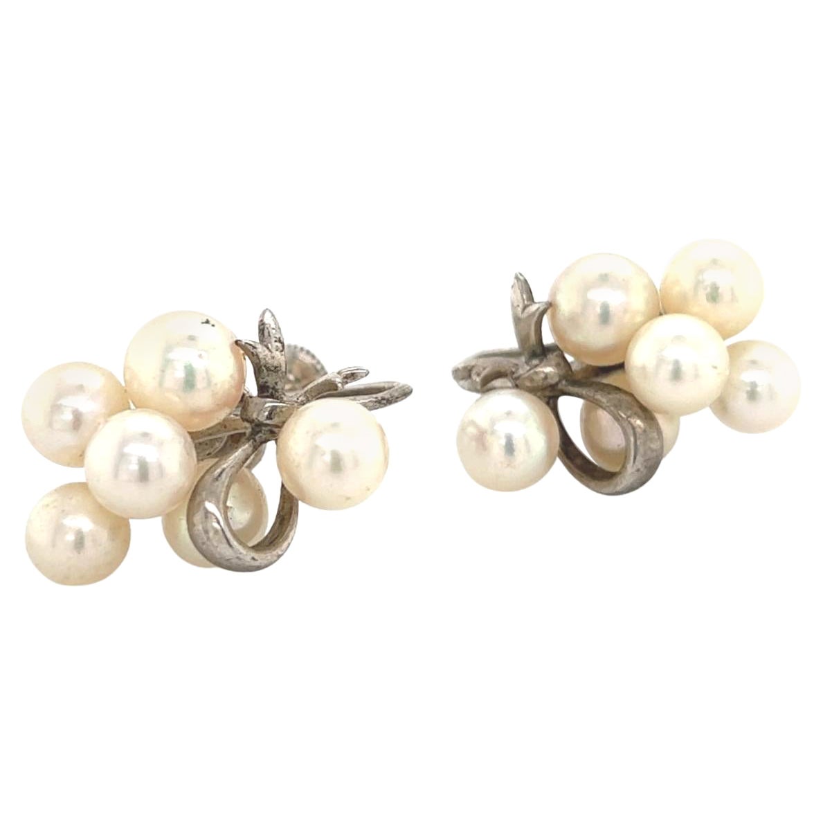 Mikimoto Estate Akoya Pearl Earrings Sterling Silver 6.65 mm 7.2 Grams For Sale