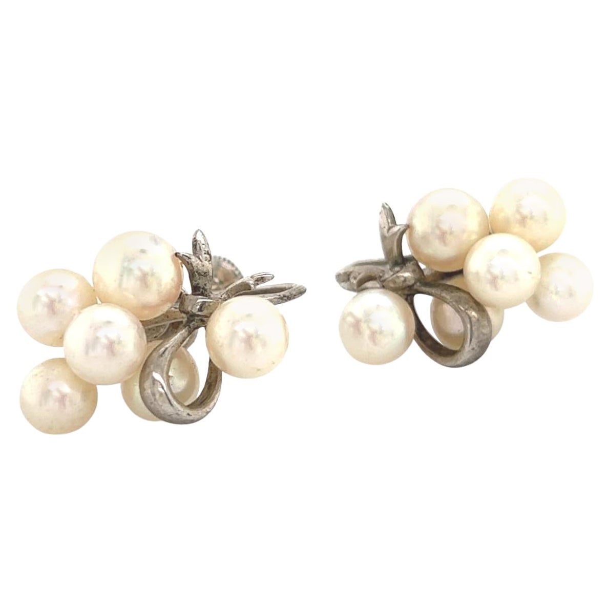 Pendientes de perlas Akoya Mikimoto Estate Plata de ley 6,65 mm 7,2 gramos