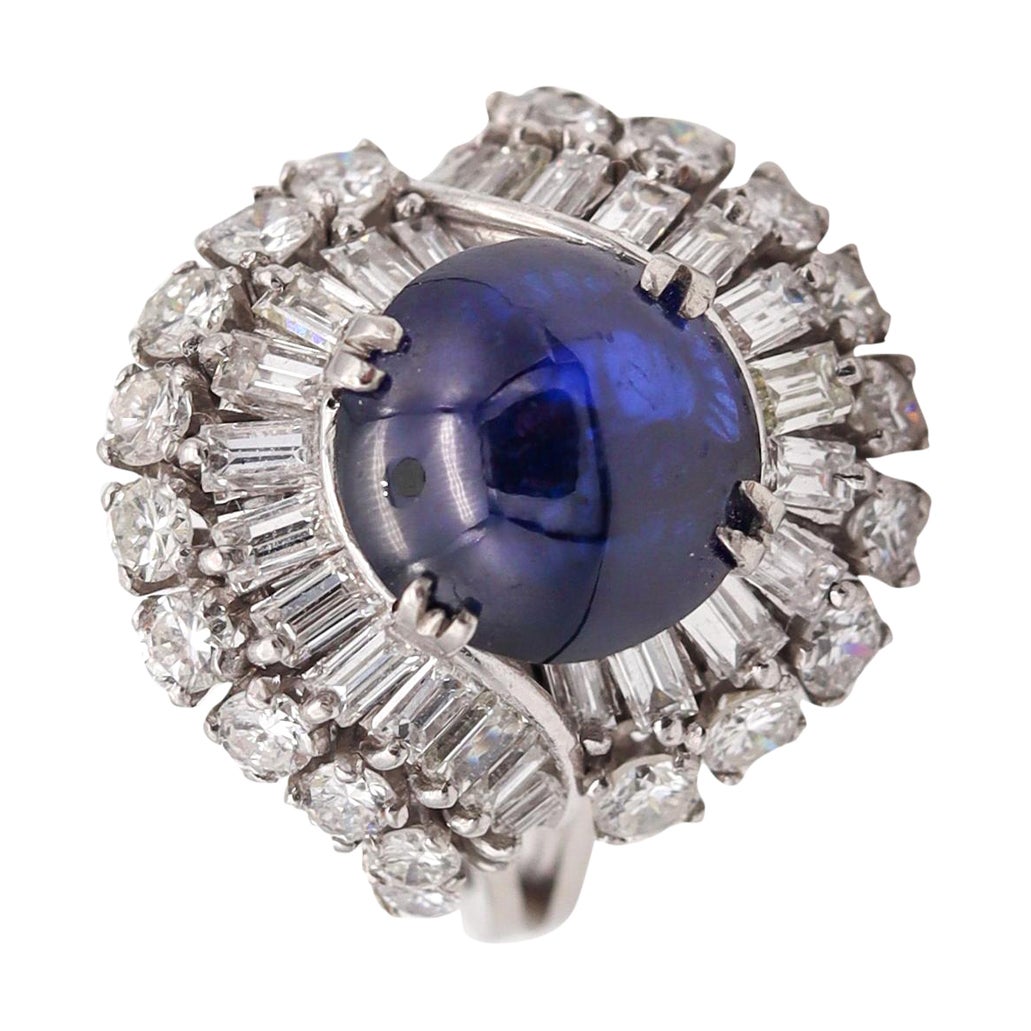 Art Deco 1930 Gia Certified Platinum Cocktail Ring With 8.07 Ctw Pailin Sapphire