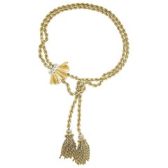 Vintage 18K TT Gold 1.42ctw Diamond Dual Rope Chain Tassel Slide Choker Necklace