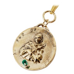 Chaîne collier pendentif médaillon Joan of Arc avec médaille d'émeraude J Dauphin