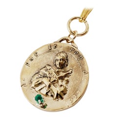 Emerald Medal Joan of Arc Chain Necklace Coin Pendant J Dauphin