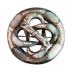 Victorian Scottish Agate and Silver Celtic Knot Brooch