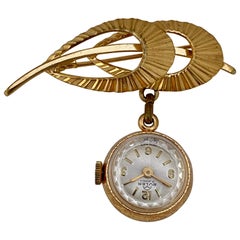 Vintage Gold Plated and Stainless Steel Brooch Watch