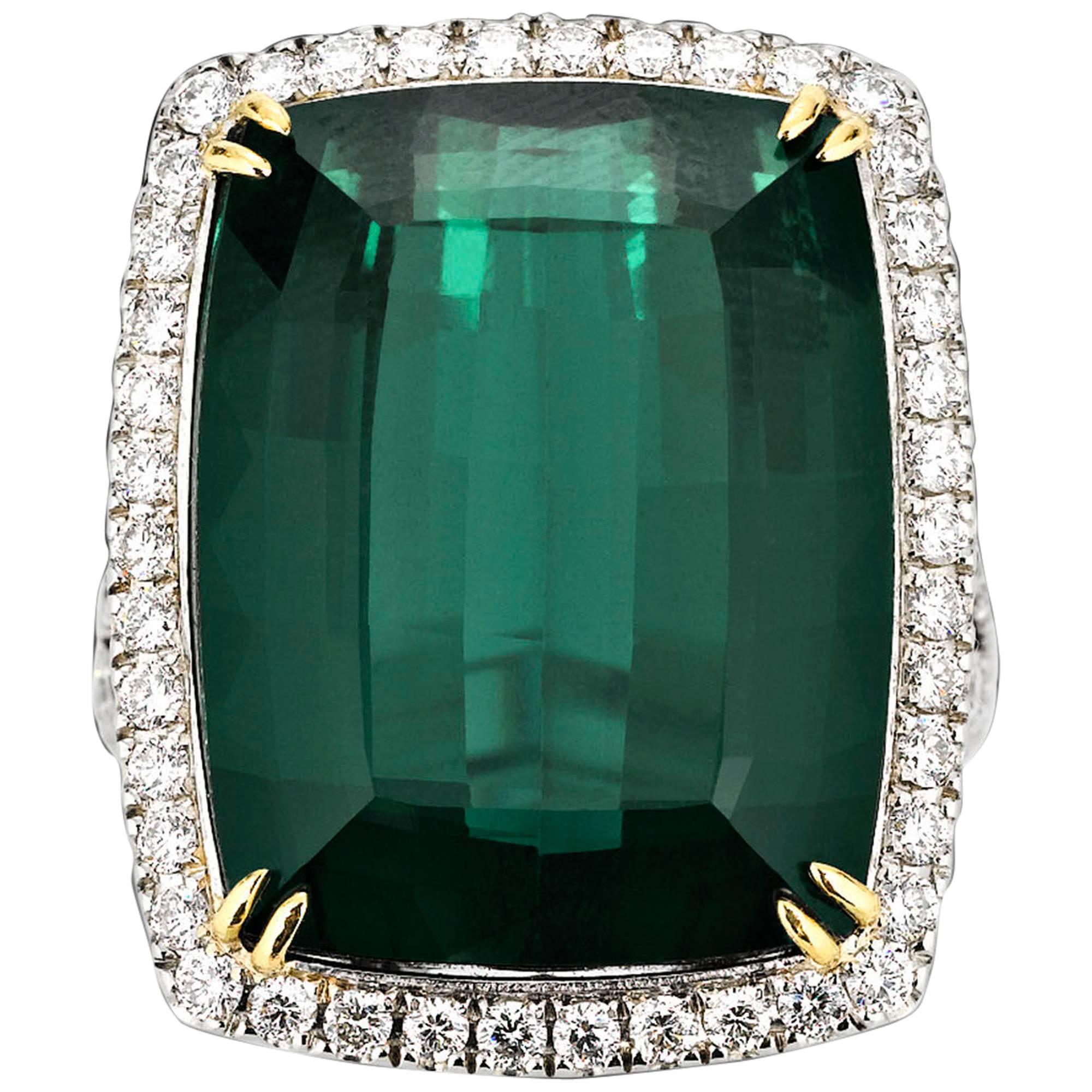 22.64 Carat Green Tourmaline Diamond Platinum Ring