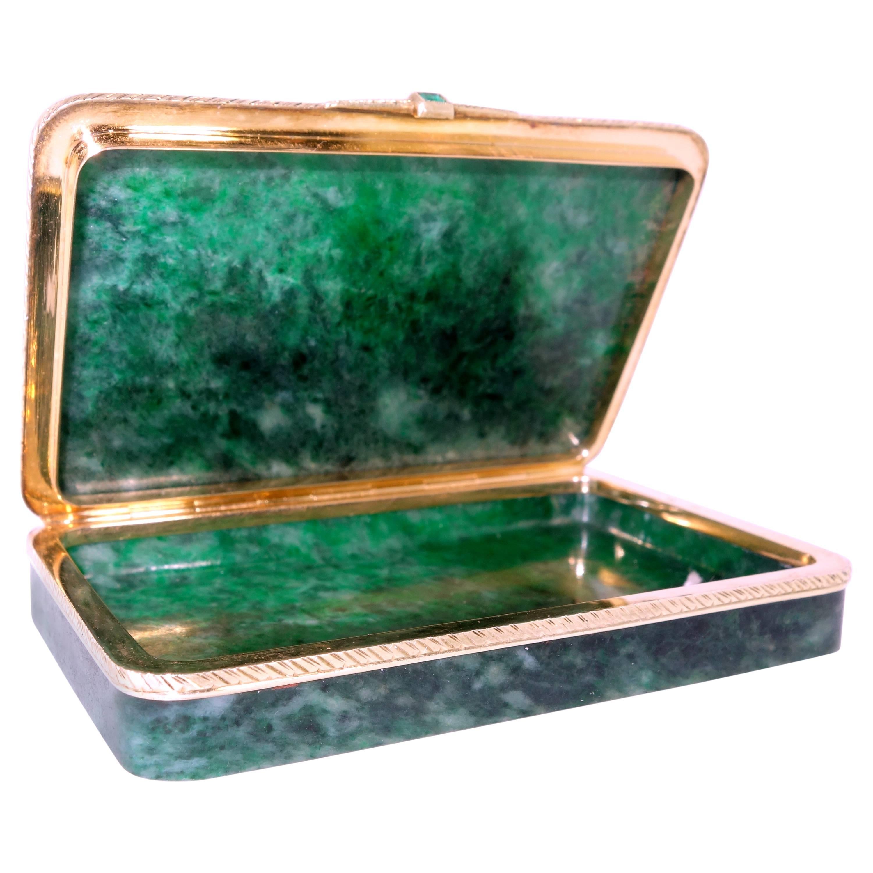 Jadeite Box in Carved Gold Circa 1920 
