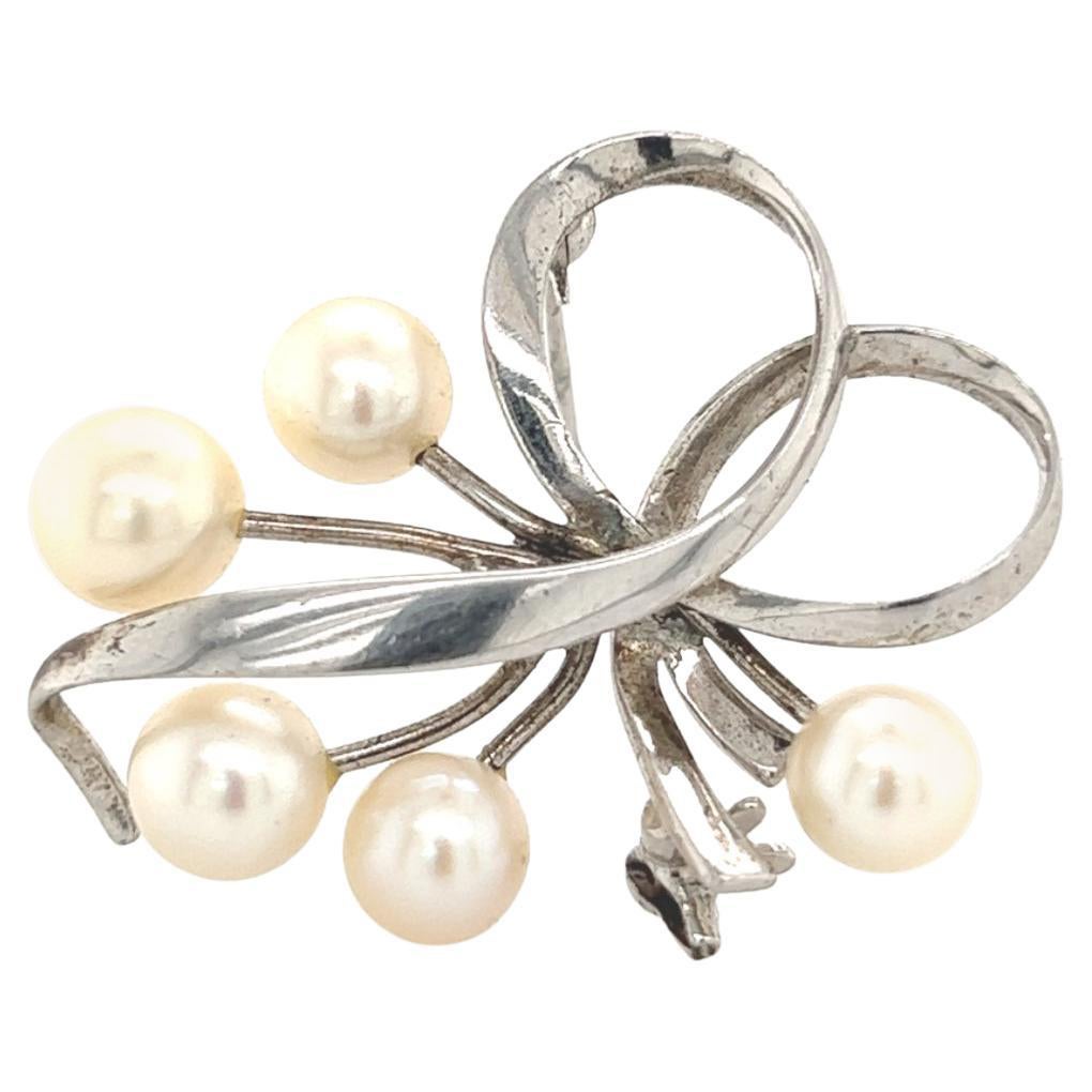 Mikimoto Estate Akoya Pearl Brooch 6.75 mm Sterling Silver For Sale