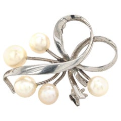 Mikimoto Estate Akoya Pearl Brooch 6.75 mm Sterling Silver