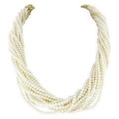 Denise Roberge Multistrand Akoya Pearl Necklace W/ 22k Gold Diamond Ends & Clasp