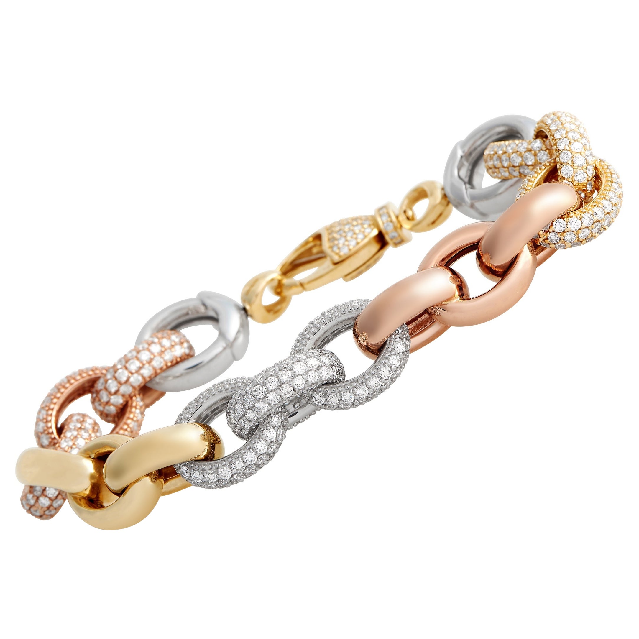 LB Exclusive 14K White, Rose, and Yellow Gold 12.83 Ct Diamond Bracelet For Sale