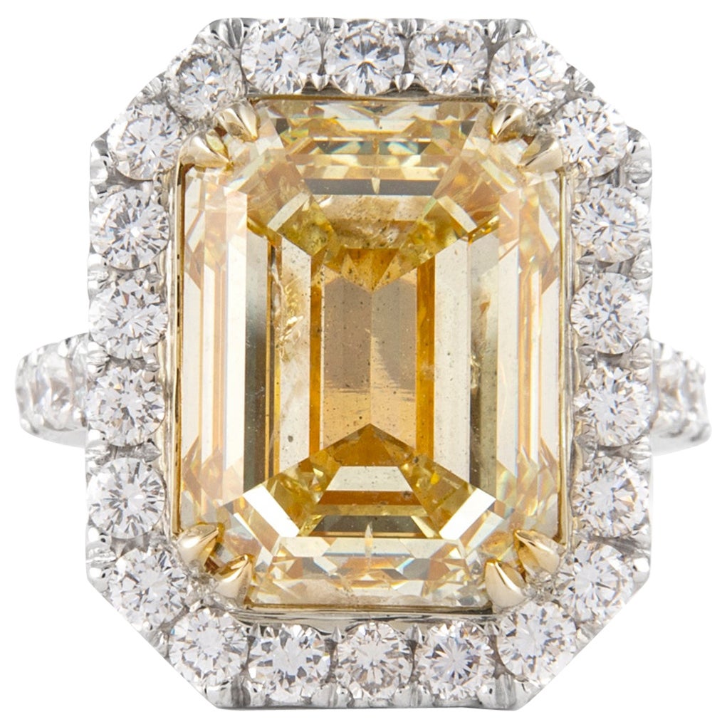 Alexander GIA Certified 10.17ct Emerald Cut Fancy Yellow Diamond Ring 18k