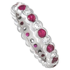 LB Exclusive 14K White Gold 1.00 Ct Diamond and Ruby Eternity Band Ring