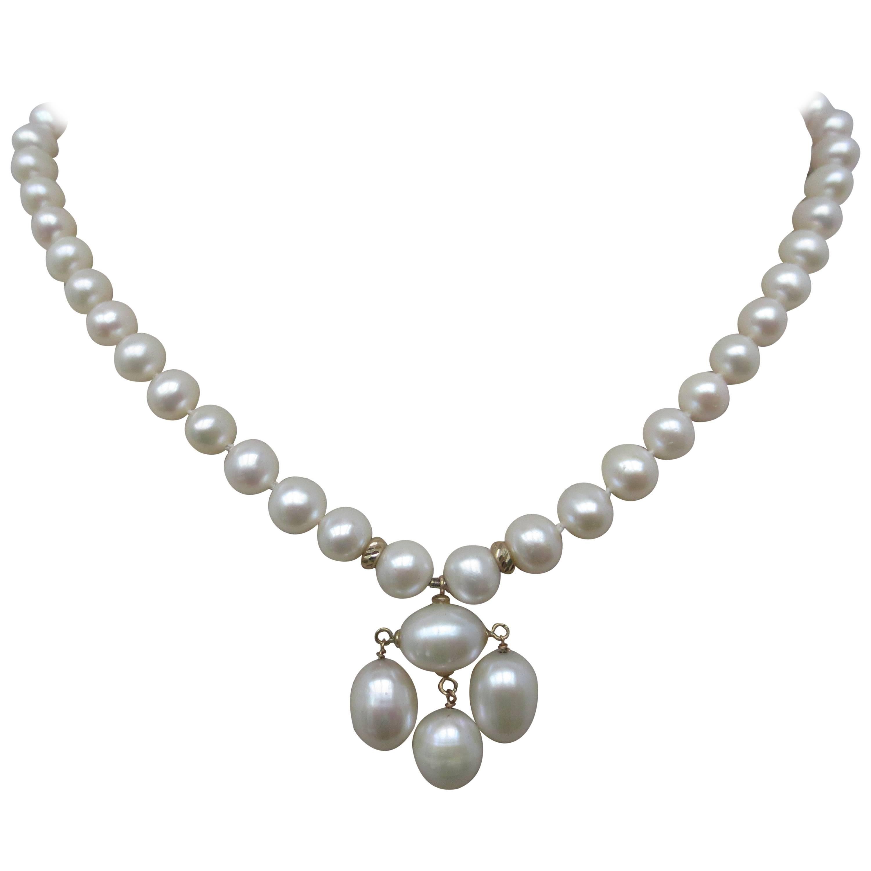 Marina J Pearl Necklace with Baroque Pearl Centerpiece & 14k Gold Clasp For Sale