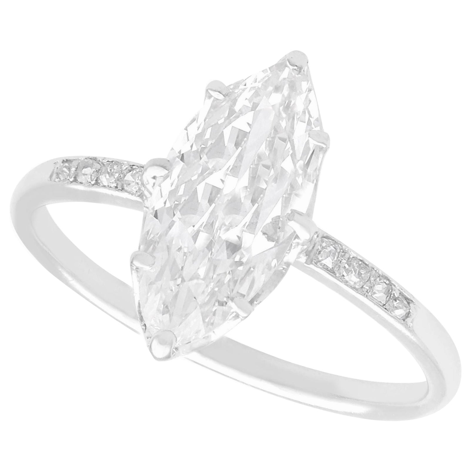 Bague solitaire ancienne en platine et diamants de 1.75 carat