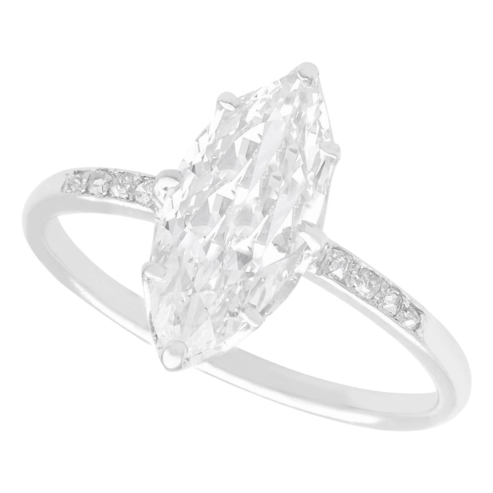 Bague solitaire ancienne en platine et diamants de 1.75 carat
