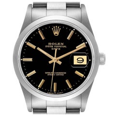 Rolex Date Black Dial Oyster Bracelet Steel Mens Watch 15200