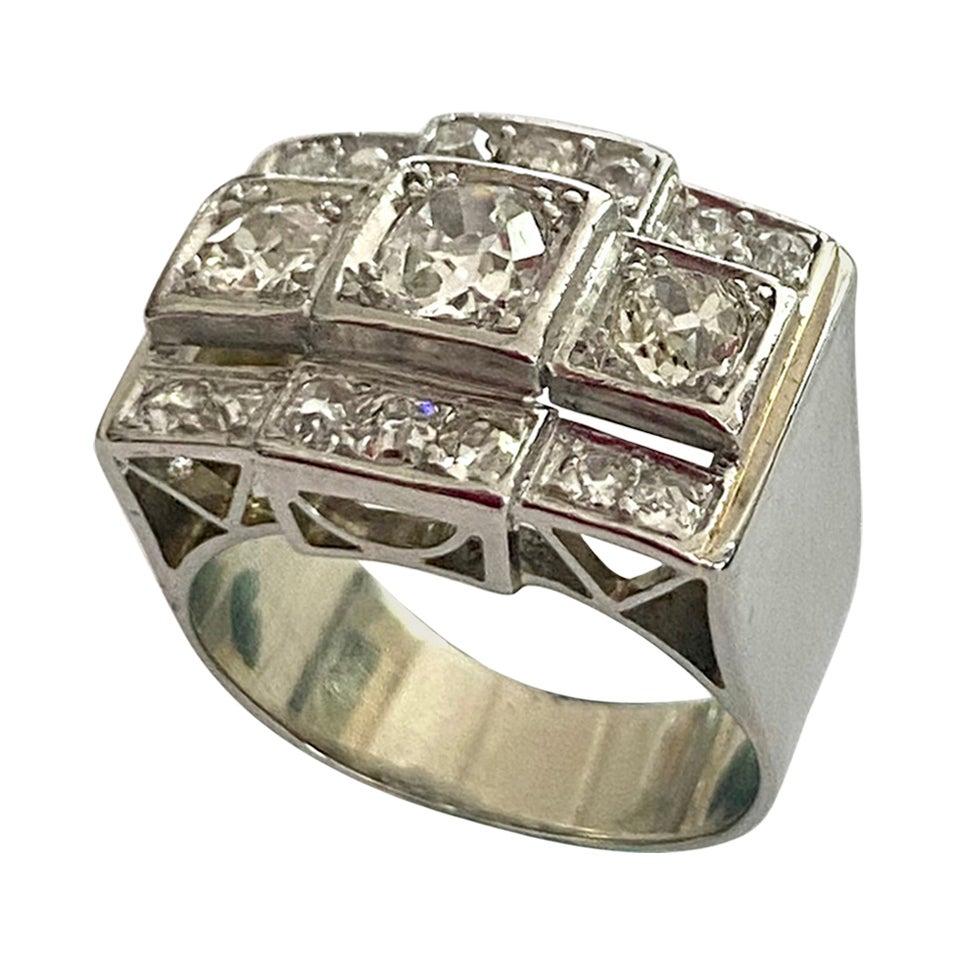 White Gold Block Ring from 1950 Diamonds For Sale
