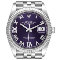 Rolex Datejust Steel White Gold Purple Dial Diamond Watch 126234 Box Card