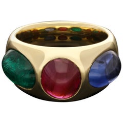 Hancocks 4.21ct Burma Ruby 4.38ct Ceylon Sapphire 2.92ct Colombian Emerald Ring
