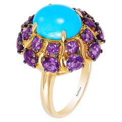 Carlo Viani 14K Yellow Gold Sleeping Beauty Turquoise and Amethyst Cocktail Ring