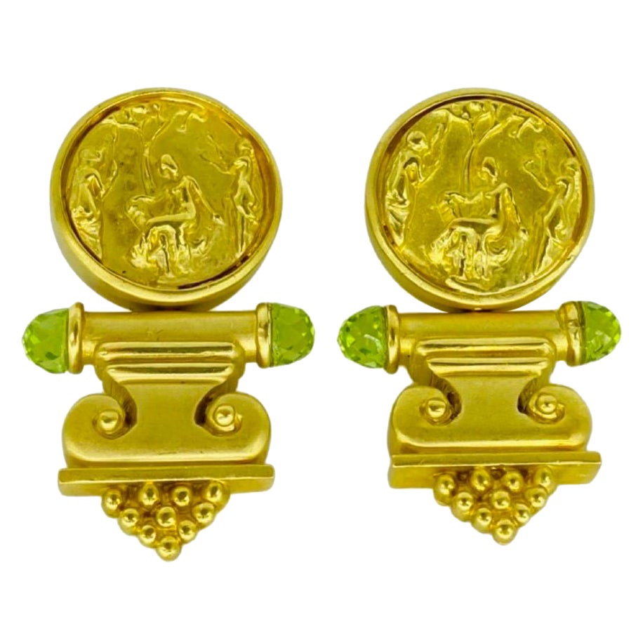 Vintage Ancient Imperial Briolette Peridot Clip Earrings 18k Gold For Sale