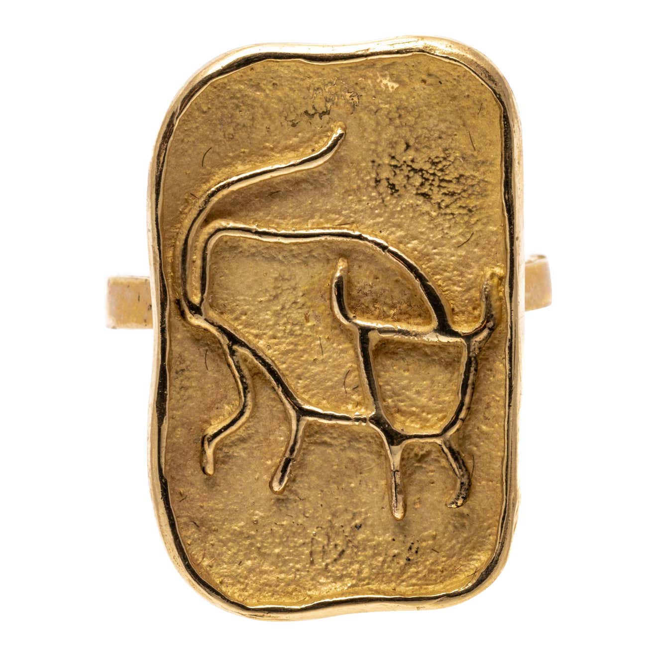 14k Yellow Gold Free Form Rectangular Line Drawn Taurus Ring For Sale ...