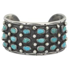 Vintage Roger Skeets Native American Turquoise Sterling Silver Cuff Bracelet