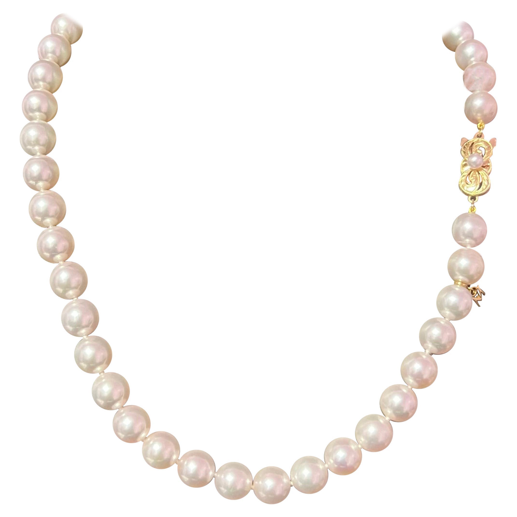 Mikimoto Estate Akoya Collier de perles en or 18 carats certifié 9,5 mm