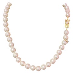 Mikimoto Estate Akoya Pearl Necklace 18k Gold 9.5 mm Certified