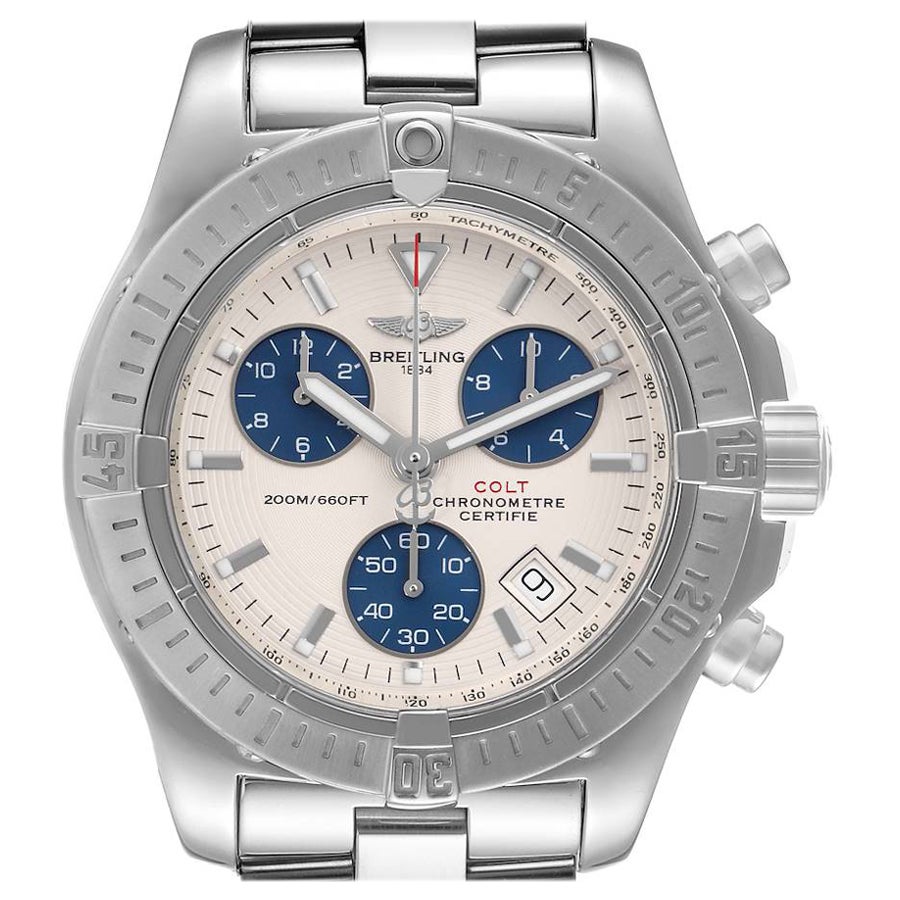 Breitling Colt Chronograph Silver Dial Blue Subdials Steel Mens Watch A73380