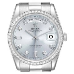 Rolex President Day-Date Platinum Ice Blue Dial Diamond Watch 118346 Box Papers