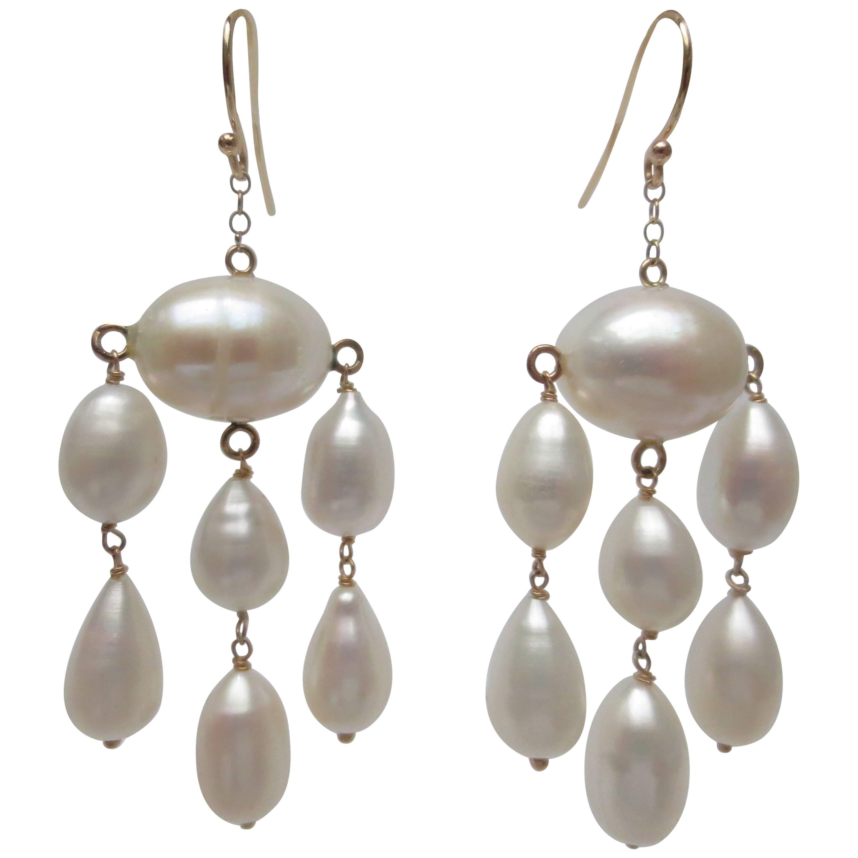 Marina J Oval and Teardrop Baroque Pearl Dangle Earrings with 14 K Gold Wire