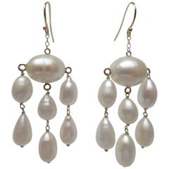 Oval and Teardrop Baroque Pearl Dangle Earrings with Gold Wire 9