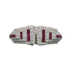 Udall & Ballou Art Deco Diamond and Calibre Ruby Geometric Hinged Cuff Bracelet