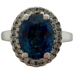 1.56 Carat Fine Vivid Blue Ceylon Sapphire and Diamond 18k White Gold Halo Ring