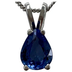 1.12ct Ceylon Cornflower Blue Sapphire 18K White Gold Pear Cut Pendant Necklace