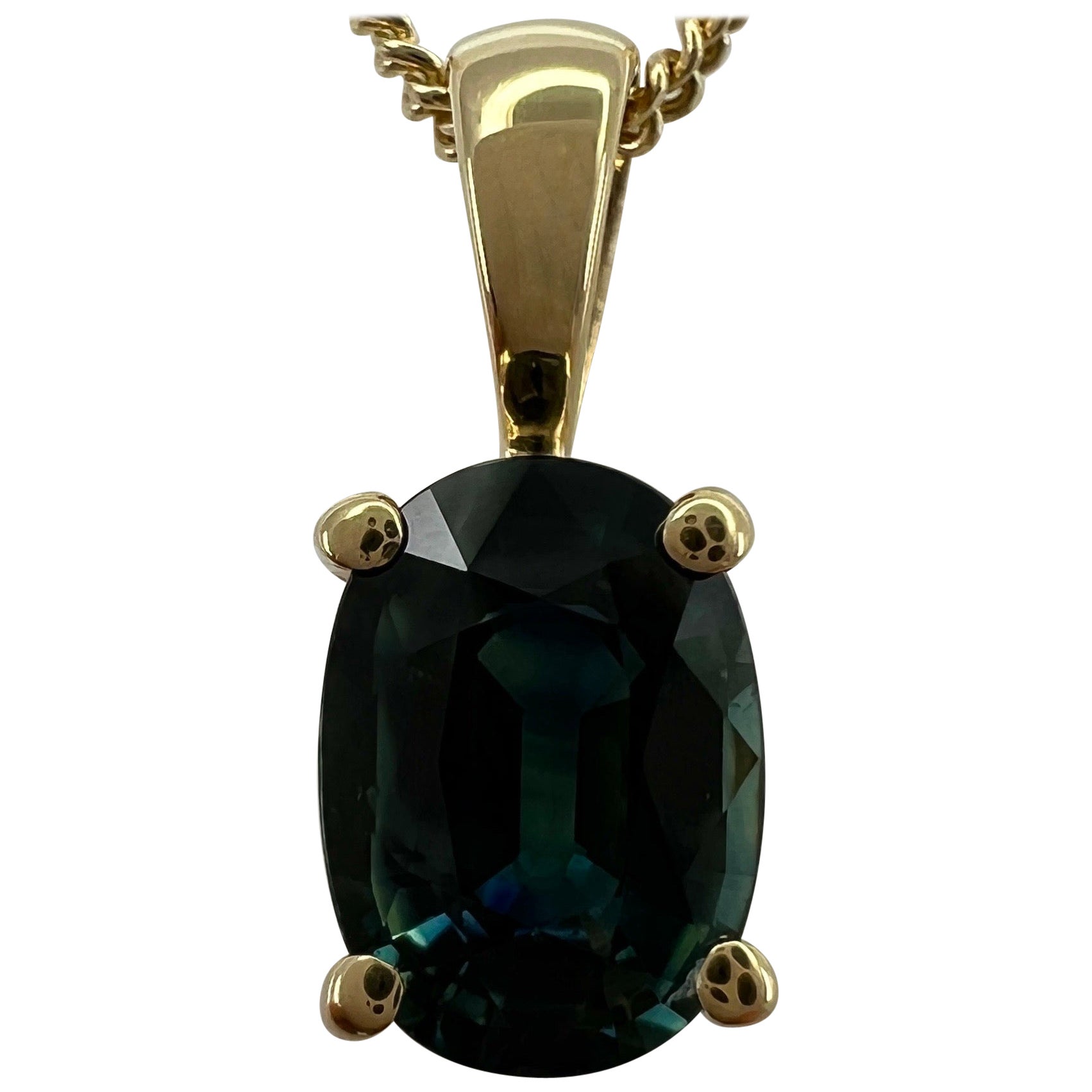 1.01ct Green Blue Teal Untreated Australian Sapphire 18k Yellow Gold Pendant For Sale
