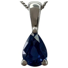 1.08ct Ceylon Cornflower Blue Sapphire 18K White Gold Pear Cut Pendant Necklace