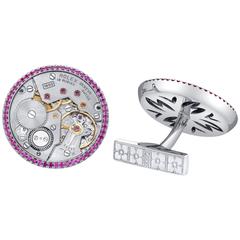 Rolex Movements Made Into Ruby Gold Cufflinks 