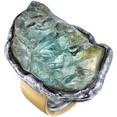 Green Beryl Organic Silver Gold Ring 