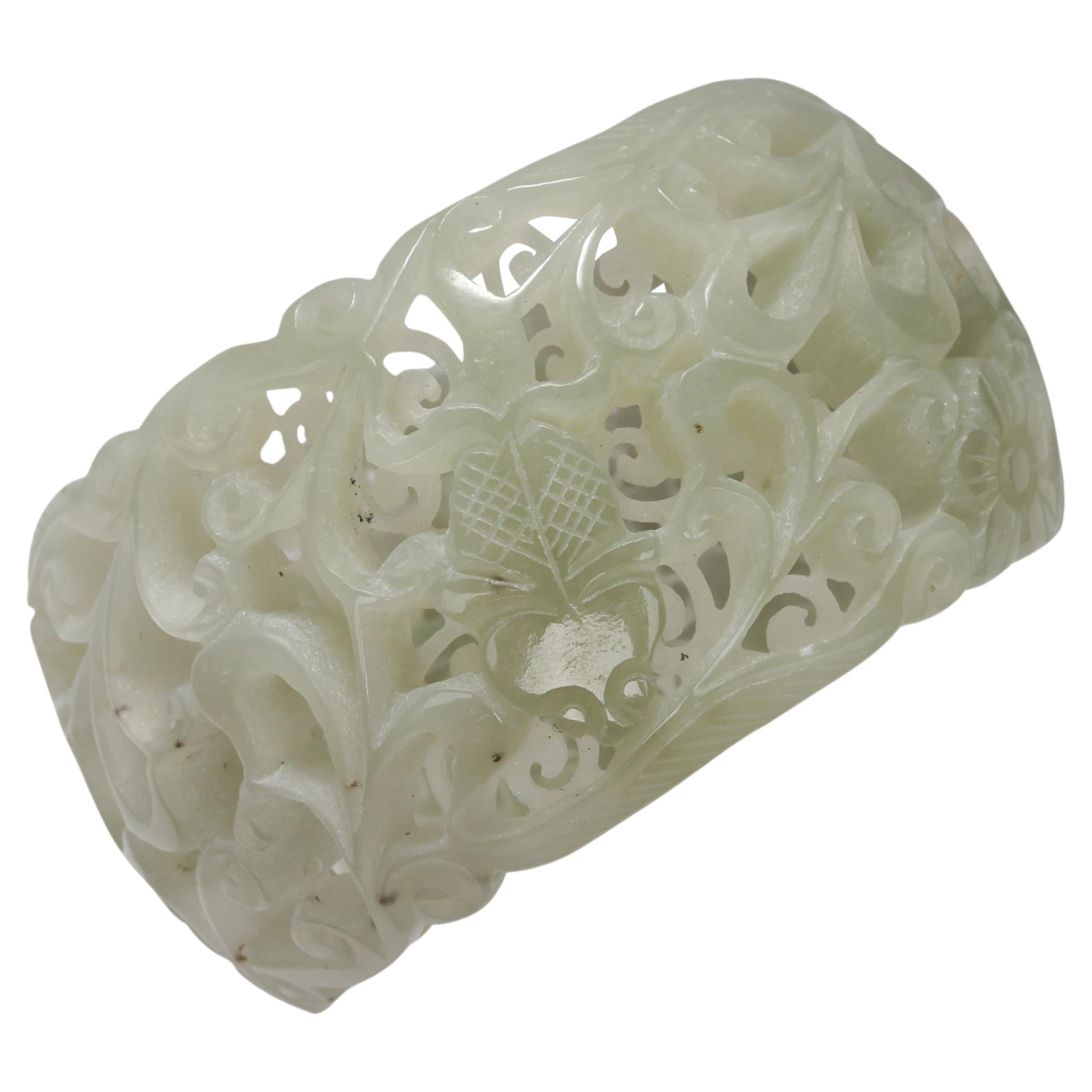 Jade Bangle Intricately Carved & Pierced Certified Untreated White Nephrite