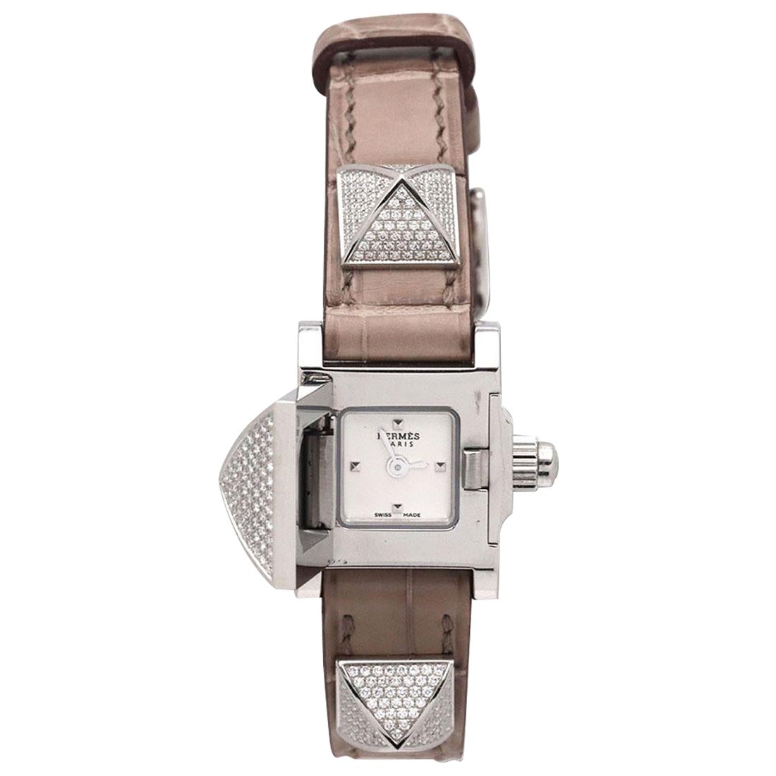 Hermés Medor Mini Stainless Steel and Diamond Watch 