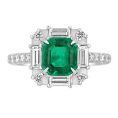 2.38tcw Plat AAA+ Colombian Emerald-Asscher Cut & Diamond Round & Baguette Ring
